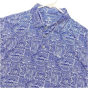 Rhoback Performance Polo Shirt Men's Xl Aztec Geometric Blue White Stretch Golf